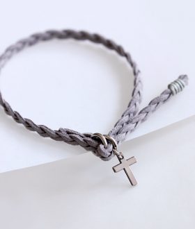 Μαρτυρικό βραχιόλι πλεξούδα λεπτός σταυρός